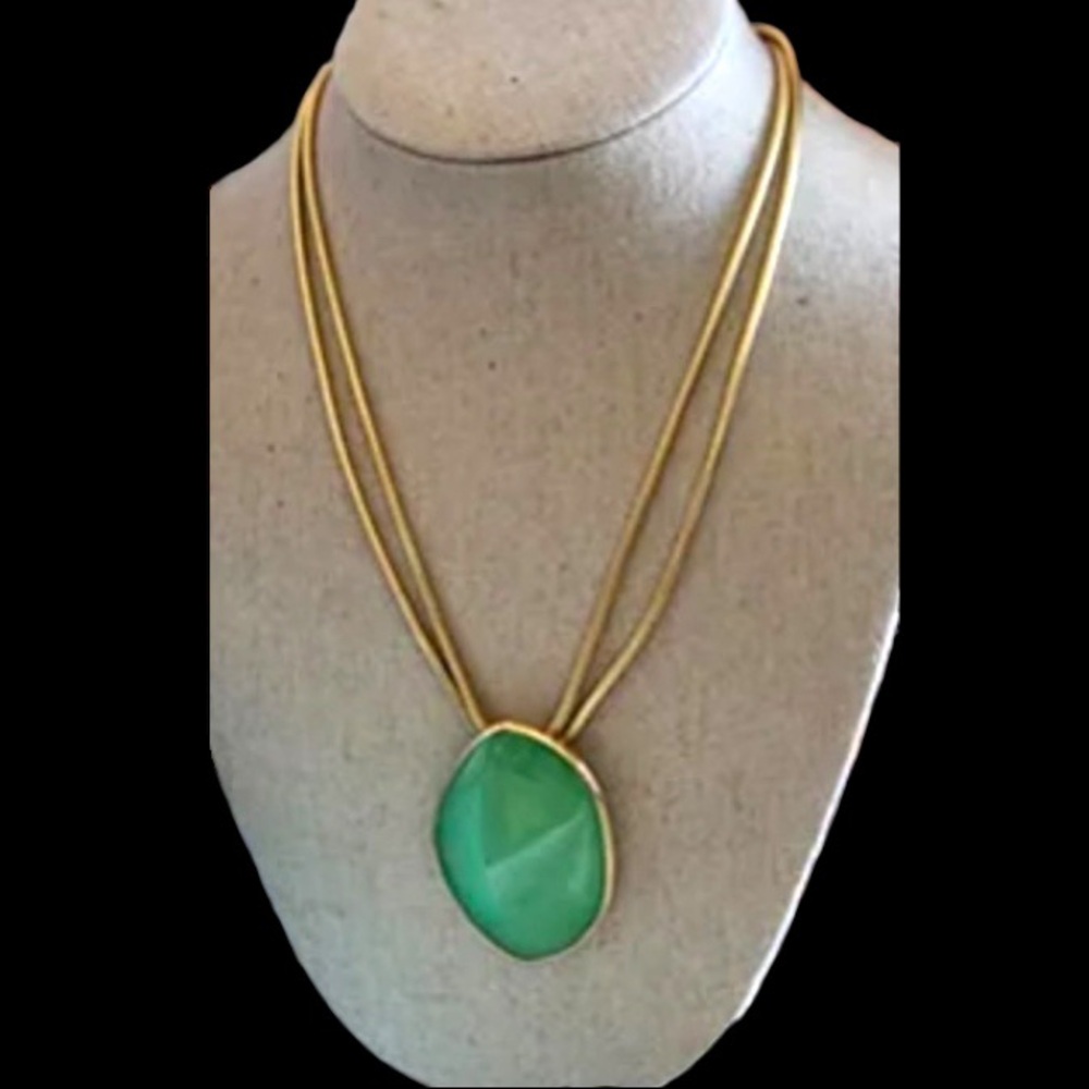 Stella & Dot Serenity Jade Pendant With Double Stacked Gold Chain Necklace - NEW